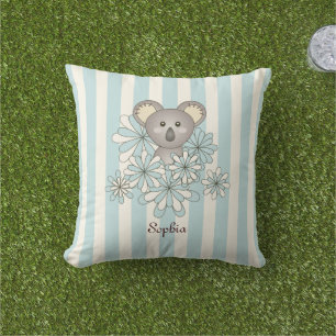 Cojín De Exterior Azul Pastel Raya Osito Koala Bebé Lindo Niños
