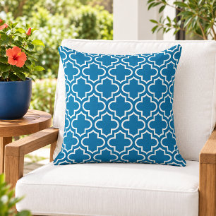 Cojín De Exterior Azul Real Blanco Cuatro Hojas Trellis Audaz