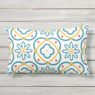 Cojín De Exterior Azulejo Español Mediterráneo Azul Amarillo Naranja