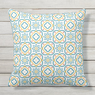 Cojín De Exterior Azulejo Español Mediterráneo Azul Amarillo Naranja