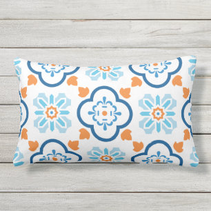 Cojín De Exterior Azulejo Español Mediterráneo Azul Naranja Blanco