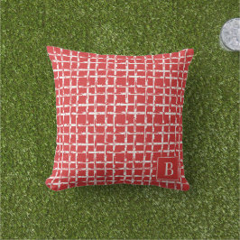 Cojín De Exterior Bambú Preppy – Monograma Costero Rojo