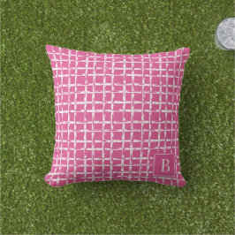 Cojín De Exterior Bambú Preppy – Monograma Costero Rosa