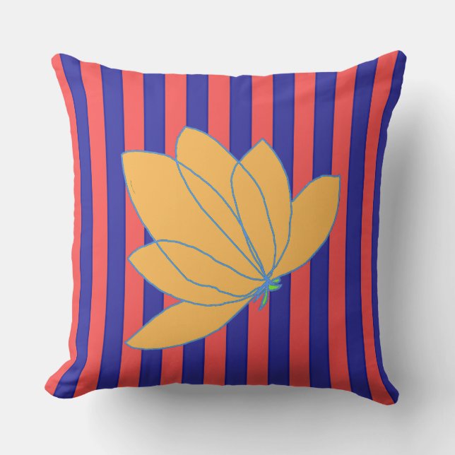 Cojín De Exterior Banda Azul Rojo Floral Dorada (Anverso)