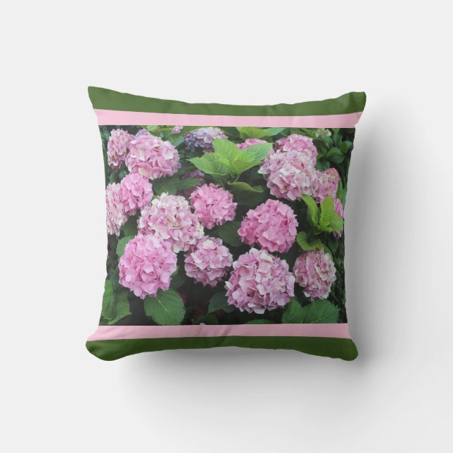 Cojín De Exterior Banda rosa con hidrangea de flores de jardín (Anverso)
