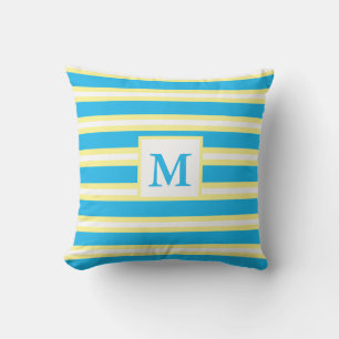 Cojín De Exterior Bandas azul turquesa monogramo