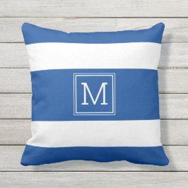 Cojín De Exterior Bandas Azules Y Blancas Reales Monograma Simple