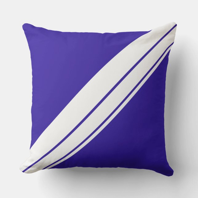 Cojín De Exterior Bandas de Carreras blanca azul deportivas Nautical (Anverso)