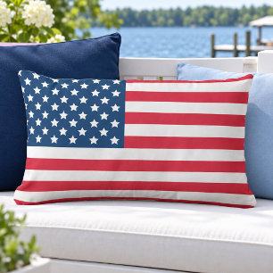 Cojín De Exterior Bandera Americana Rojo Blanco Azul Patriótico