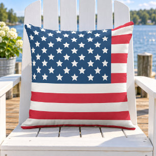 Cojín De Exterior Bandera Americana Rojo Blanco Azul Patriótico