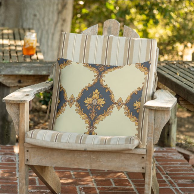 Cojín De Exterior "Barockes Ornament-Muster in Gold und Schwarz" (Silla)