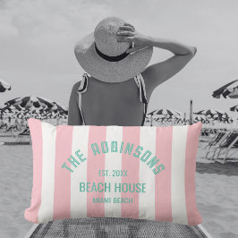 Cojín De Exterior Beach House Custom Name Pink Cabana Stripe