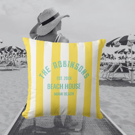Cojín De Exterior Beach House Custom Name Yellow Cabana Stripe