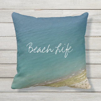 Cojín De Exterior Beach Life Cita Ocean Shore Blue White Cute
