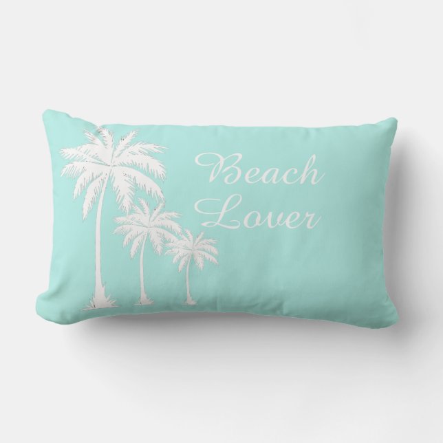 Cojín De Exterior Beach Lover Palm Tree Aqua Outdoor (Anverso)