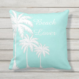 Cojín De Exterior Beach Lover Palm Tree Blue White