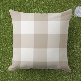 Cojín De Exterior Beige Clásico Cuadros Gingham Blancos Grandes