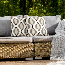 Cojín De Exterior Beige Gris Taupe Blanco Negro Ondas Ogee