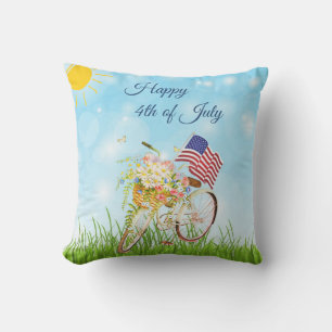 Cojín De Exterior Bici feliz 4 de julio con bandera  
