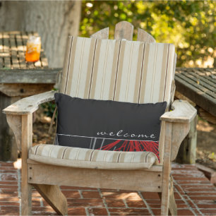 Cojín De Exterior Bienvenida   Cinta negra y roja abstracta