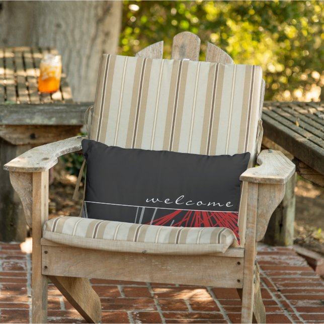 Cojín De Exterior Bienvenida | Cinta negra y roja abstracta (Silla)