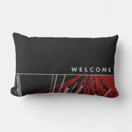 Cojín De Exterior Bienvenida | Cintas abstractas rojas y blancas neg