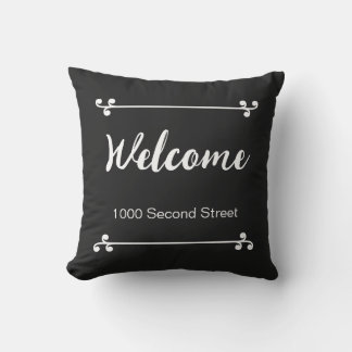 Cojín De Exterior Bienvenida Dirección Decorativa Negra