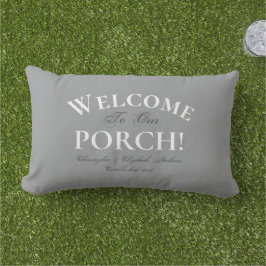 Cojín De Exterior Bienvenida Personalizado Porch Gray Elegant Callig