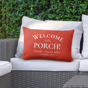 Cojín De Exterior Bienvenido a Porch Custom Family Trendy Red