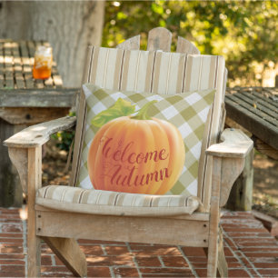 Cojín De Exterior Bienvenido Otoño Calabaza de Cosecha en Gingham