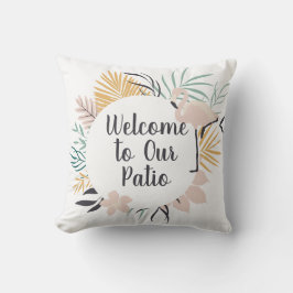 Cojín De Exterior Bienvenidos a nuestro flamenco rosa patio