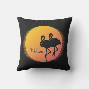 Cojín De Exterior Bienvenidos a Sunset Flamingos