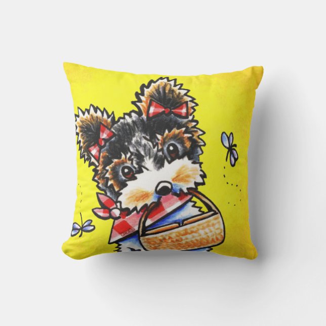 Cojín De Exterior Biewer Yorkie Summer Picnic Amarillo (Anverso)
