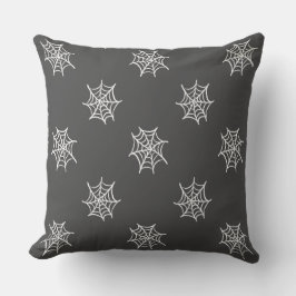 Cojín De Exterior Black with White Cobweb Halloween Throw Pillow