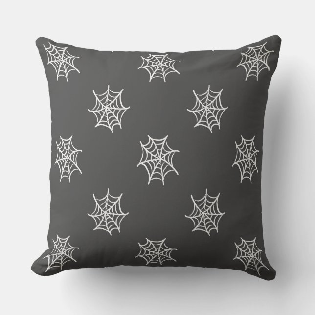 Cojín De Exterior Black with White Cobweb Halloween Throw Pillow (Anverso)