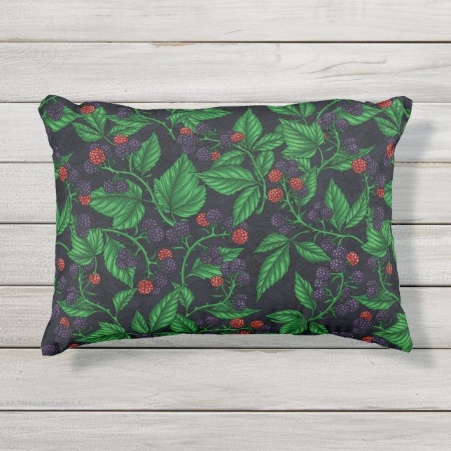 Cojín De Exterior Blackberries sobre gris oscuro (Anverso)