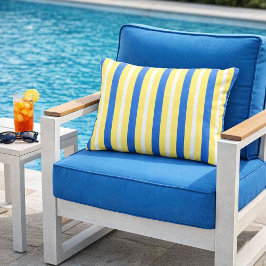Cojín De Exterior Blanco amarillo moderno y azul negrita a rayas