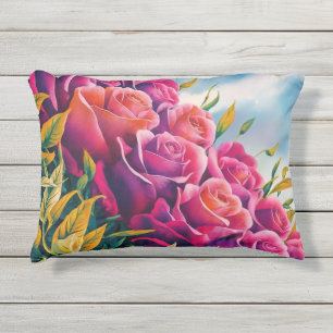 Cojín De Exterior Bloom etéreo: Sinfonía Rosa de acuarela abstracta