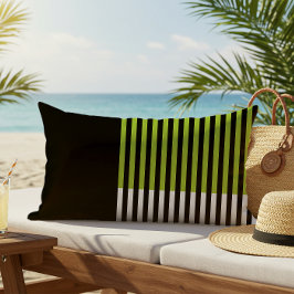 Cojín De Exterior Bloque de color moderno a rayas Blanco negro verde