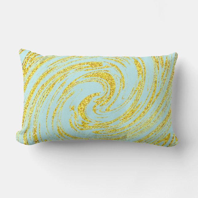 Cojín De Exterior Blue Swirls Resumen Oro Purpurina Dorado Náutico (Anverso)