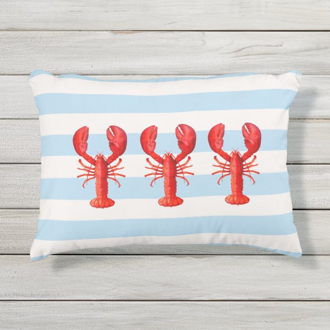 Cojín De Exterior Blue white stripes red lobsters (Anverso)