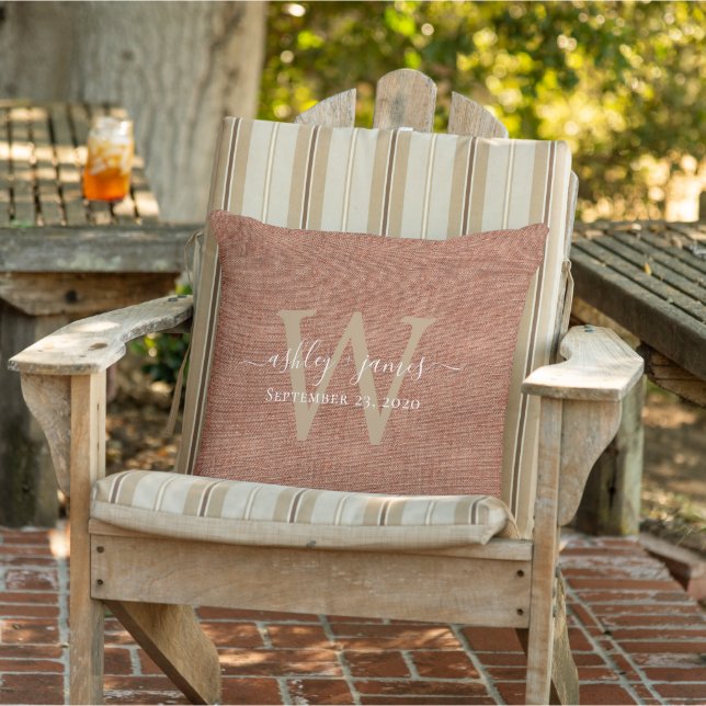 Cojín De Exterior Boda de Monograma TerraCotta Linen Keepsake (Silla)