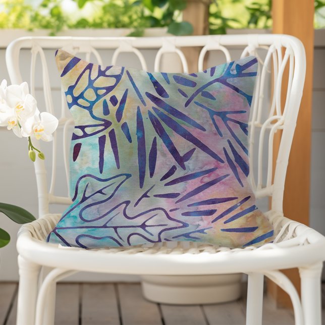 Cojín De Exterior Boho Batik Hojas Moradas Arcoíris Pastel (Subido por el creador)
