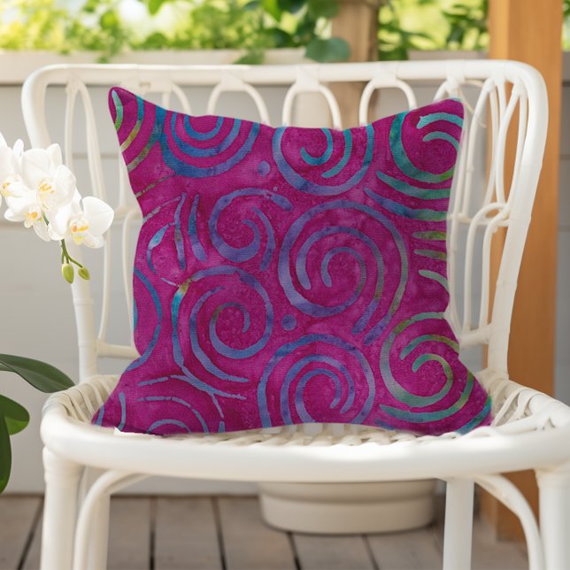 Cojín De Exterior Boho Batik Magenta Purple Swirls Pattern (Subido por el creador)