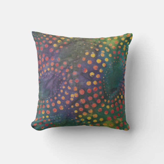 Cojín De Exterior Boho Batik Rainbow Dots Patrón Verde Púrpura (Anverso)