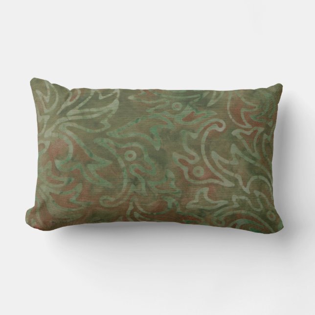 Cojín De Exterior Boho Batik Verde Patrón de Follaje Oxidado (Anverso)