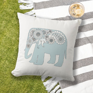 Cojín De Exterior Boho Chic Elefante de Paisley Azul