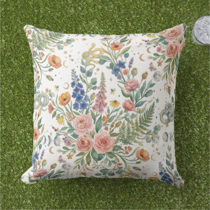 Cojín De Exterior Boho Floral Celestial Luna  & Serpientes Botánico