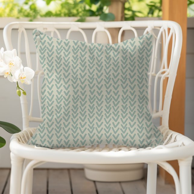 Cojín De Exterior Boho Moderno Patrón V Verde Espuma de Mar Beige (Subido por el creador)