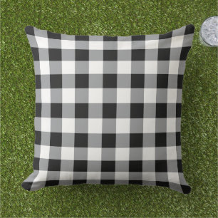 Cojín De Exterior Bold Negro Blanco Gingham Cuadros Check